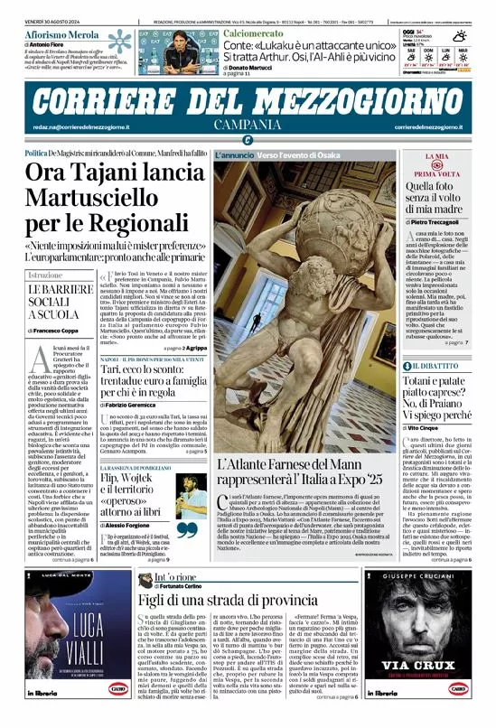 Prima-pagina-corriere del mezzogiorno-del-2024-08-30